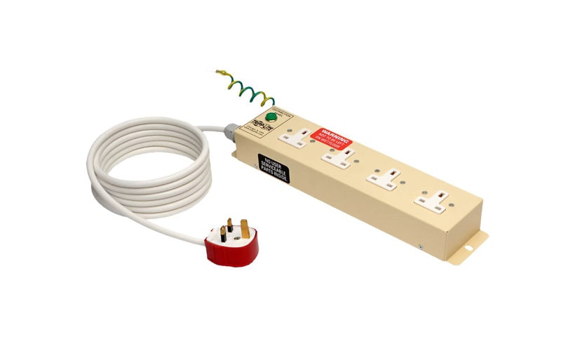 Tripp Lite Safe-IT UK BS-1363 Medical-Grade Antimicrobial Power Strip with 4 UK Outlets, 3m Cord - power distribution