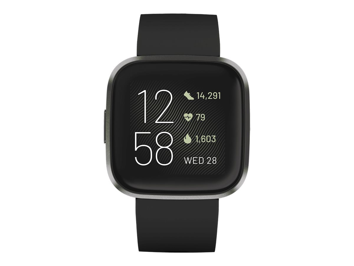Fitbit Versa 2 Smartwatch - Carbon Anodized Aluminum Case w Black Band
