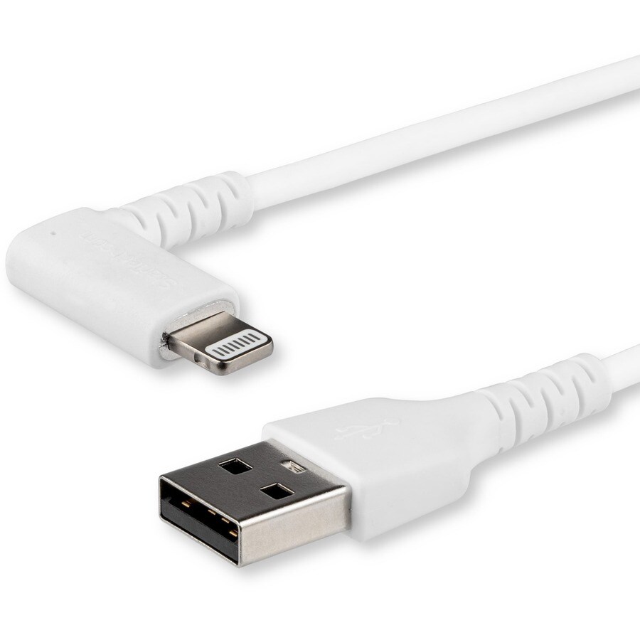 StarTech.com 6ft/2m Durable USB A to Lightning Cable, White MFi Certified Right Angled Rugged iPhone Charge Cord