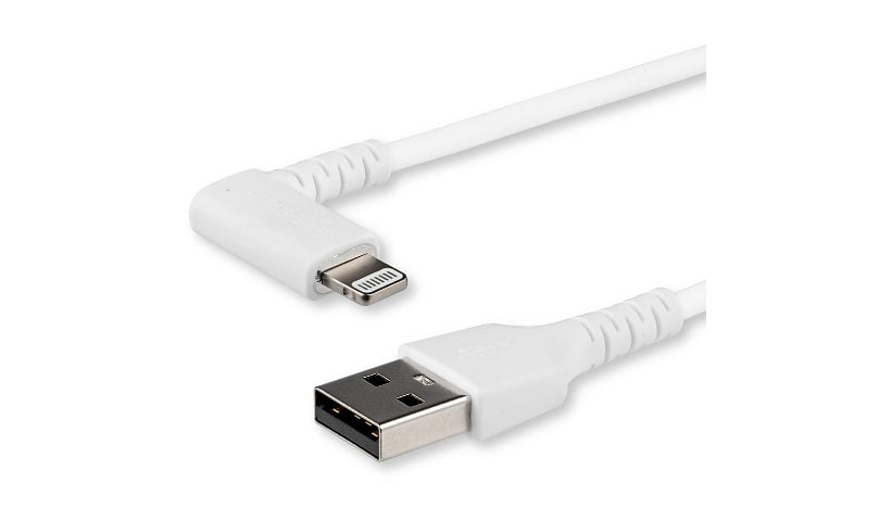 StarTech.com 6ft/2m Durable USB A to Lightning Cable, White MFi Certified Right Angled Rugged iPhone Charge Cord