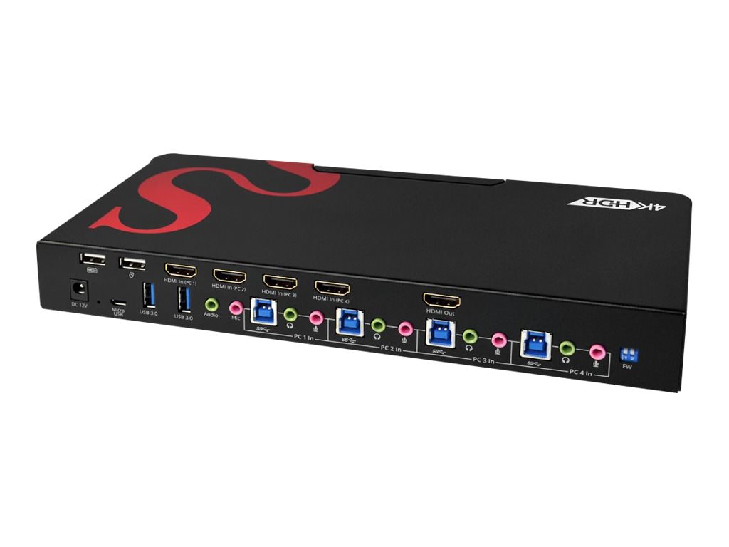 SIIG 4 Port 4K 60HZ HDMI KVM Switch with USB 3.0, Audio, Mic, HDMI, HDR - KVM / audio / USB switch - 4 ports - TAA