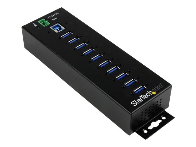 StarTech.com 10 Port USB Hub w/ Power Adapter - Metal Industrial USB 3.0 Data Hub - Din Rail, Wall & Desk Mount USB 3.1
