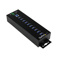 StarTech.com 10 Port USB Hub w/ Power Adapter - Metal Industrial USB 3.0 Data Hub - Din Rail, Wall & Desk Mount USB 3.1