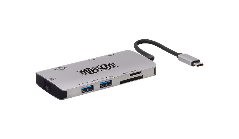 Tripp Lite USB-C Portable Docking Station - HDMI 4K @ 30 Hz, USB-A/C, GbE, SD/Micro SD, PD Charging 3.0, Gray - docking
