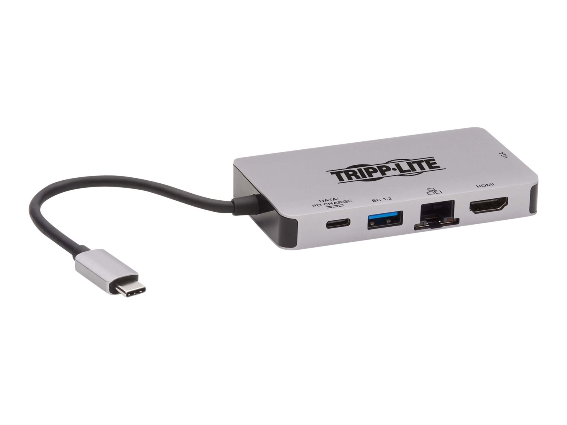 Eaton Tripp Lite Series USB-C Portable Docking Station - HDMI 4K @ 30 Hz, VGA, USB-A/USB-C, GbE, PD Charging 3.0, Gray -