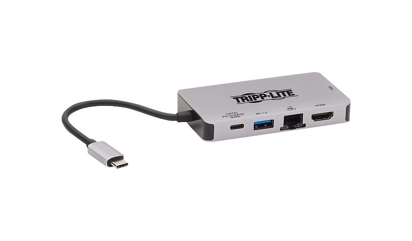 Tripp Lite USB-C Portable Docking Station - HDMI 4K @ 30 Hz, VGA, USB-A/USB-C, GbE, PD Charging 3.0, Gray - docking