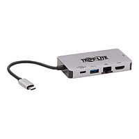 Tripp Lite USB-C Portable Docking Station - HDMI 4K @ 30 Hz, VGA, USB-A/USB-C, GbE, PD Charging 3.0, Gray - docking
