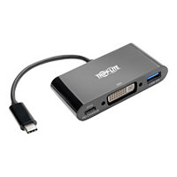 Tripp Lite USB C to DVI Adapter with USB-A Hub, Thunderbolt 3-1080p, PD Charging, Black, 6 in., USB Type C, USB-C, USB