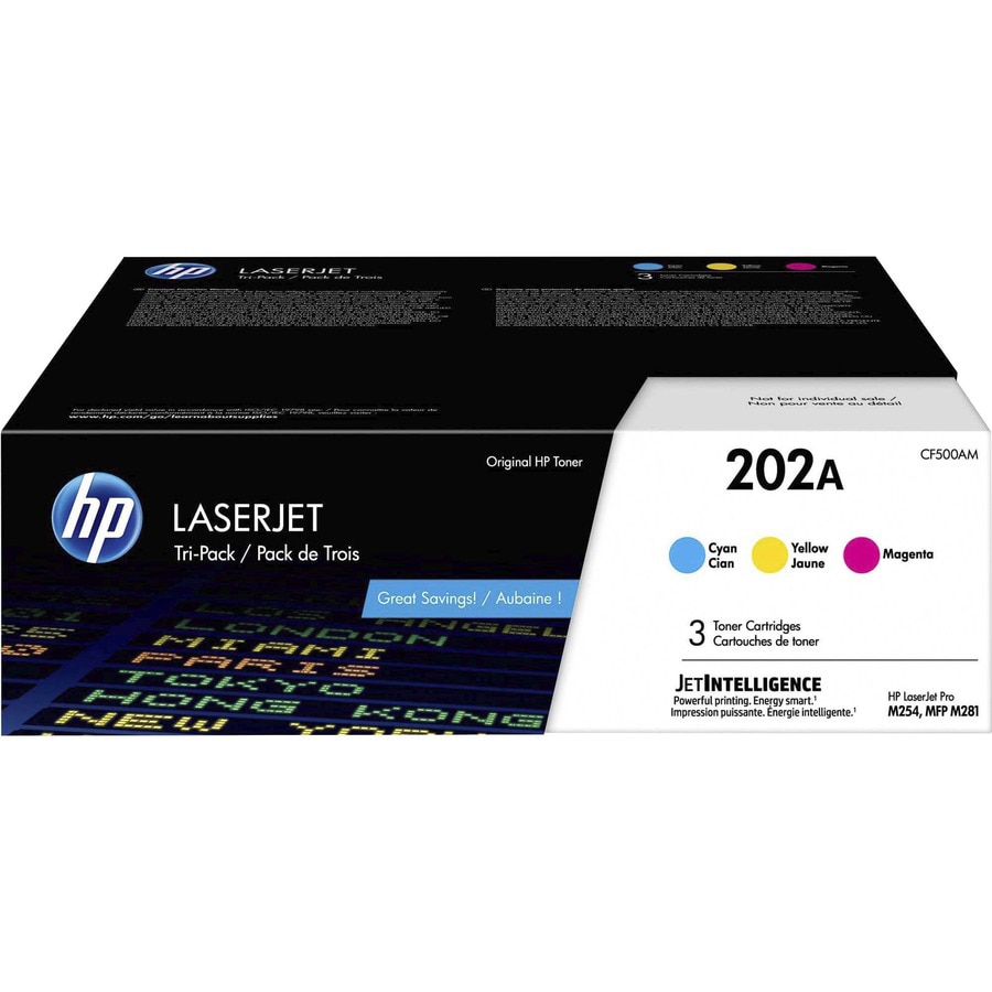 HP 202A (CF500AM) Original Laser Toner Cartridge - Cyan, Magenta, Yellow -