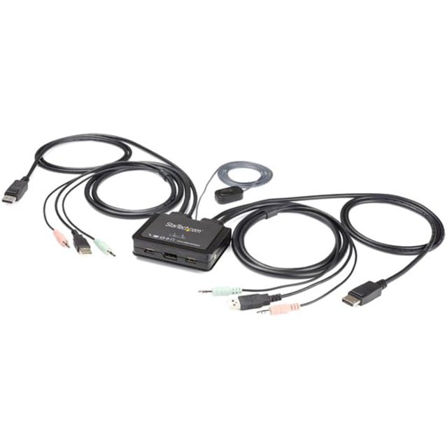 StarTech.com 2 Port DisplayPort KVM Switch - 4K 60Hz - UHD DP 1.2 USB KVM Switch w/ Cables and Audio