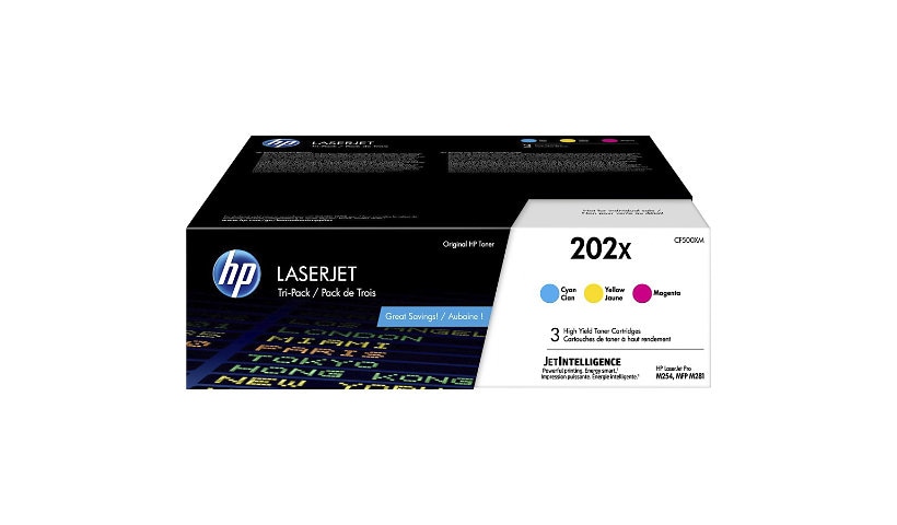 HP 202X (CF500XM) Original High Yield Laser Toner Cartridge - Multi-pack - Cyan, Magenta, Yellow - 1 Each