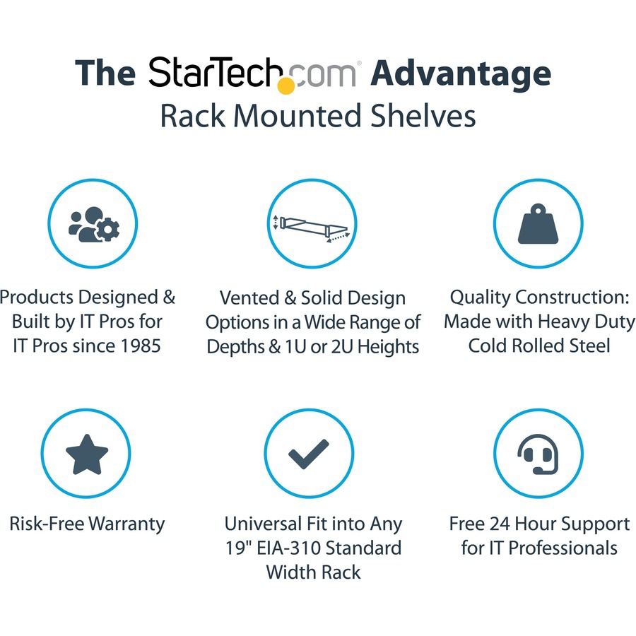 Thumbnail 5 of 12 for StarTech.com 1U Server Rack Cabinet Shelf - Fixed 16" Deep Cantilever Rackmount Tray for 19" Data/AV/Network Enclosure