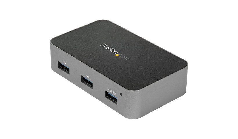 StarTech.com 4 Port USB C Hub with Power Adapter, USB 3.2 Gen 2 (10Gbps), 4x USB Type A, Self Powered, Fast Charge Port,