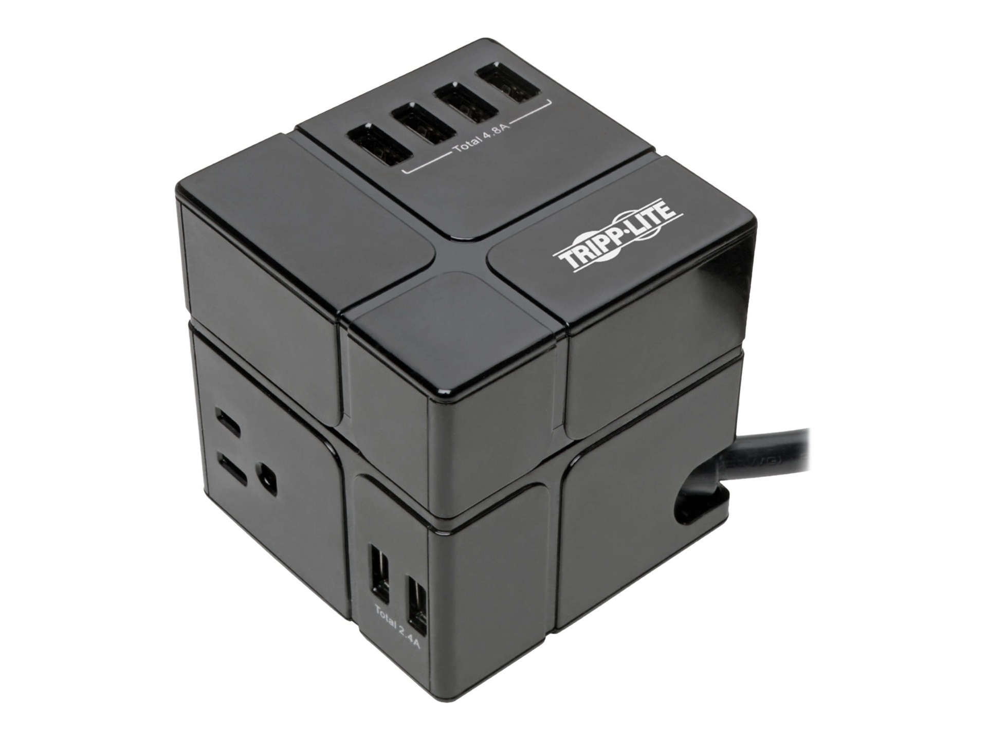 Tripp Lite Surge Protector Power Cube 3-Outlet 6 USB-A 7.2A 6ft Cord Black
