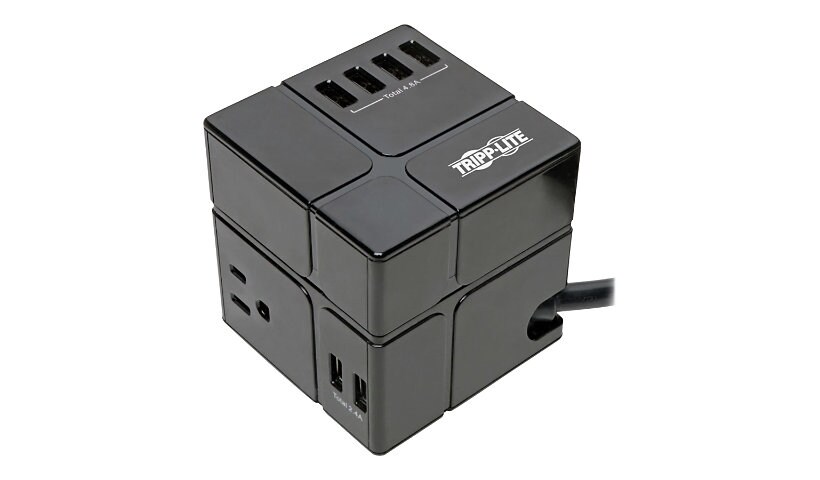 Tripp Lite Surge Protector Power Cube 3-Outlet 6 USB-A 7.2A 6ft Cord Black 540 Joules - protection contre les surtensions - 1800 Watt