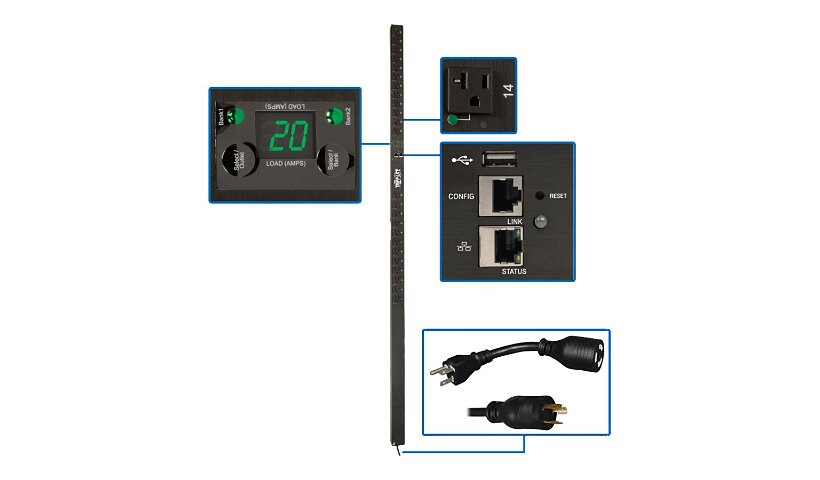Tripp Lite 1.9kW Single-Phase Switched PDU, LX Platform, Outlet Monitoring, 120V Outlets (24 NEMA 5-15/20R), L5-20P