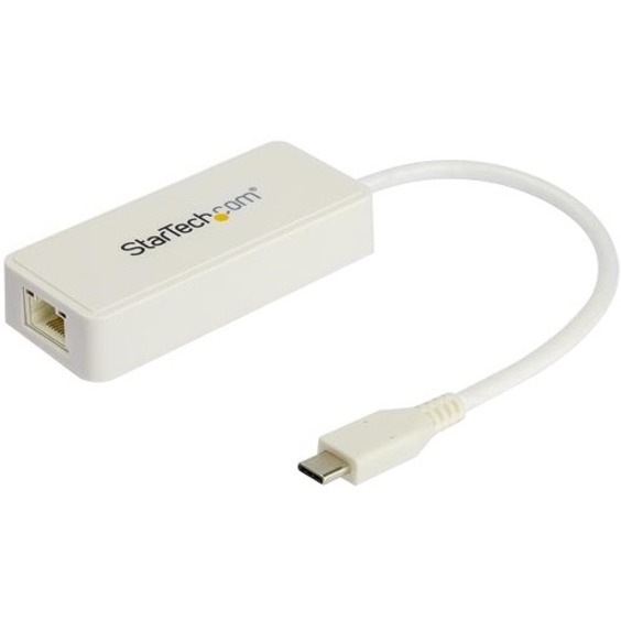 StarTech.com USB C to Gigabit Ethernet Adapter w/USB A Port - White 1Gbps USB 3.0 to RJ45 Network