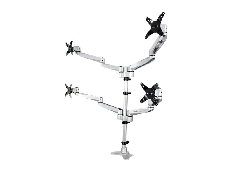 Desk Mount Quad Monitor Arm - 4 VESA Displays up to 30" -Premium Ergonomic Articulating Adjustable Pole Mount -
