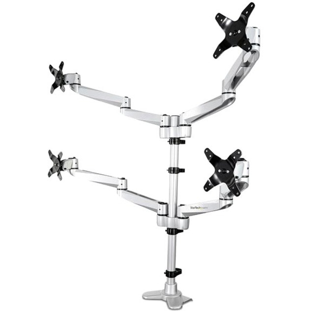 StarTech.com Desk Mount Quad Monitor Arm, VESA Displays up to 30" (24.8lb/11.3kg), Premium Articulating Adjustable TAA