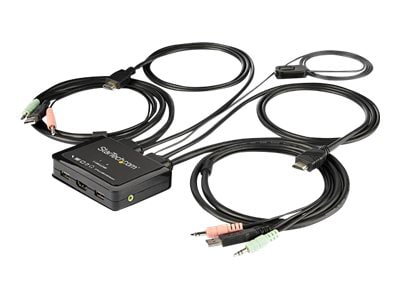 StarTech.com 2 Port HDMI KVM Switch - 4K 60Hz - Compact UHD HDMI USB KVM Switch with 4ft Cables & Audio - Bus Powered &