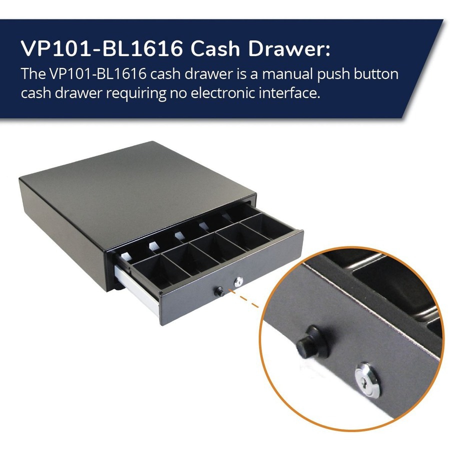 Thumbnail 6 of 8 for apg Manual 16.2" Point of Sale Cash Drawer | Vasario Series VP101-BL1616 | Push-Button Operation | Plastic Till with 5