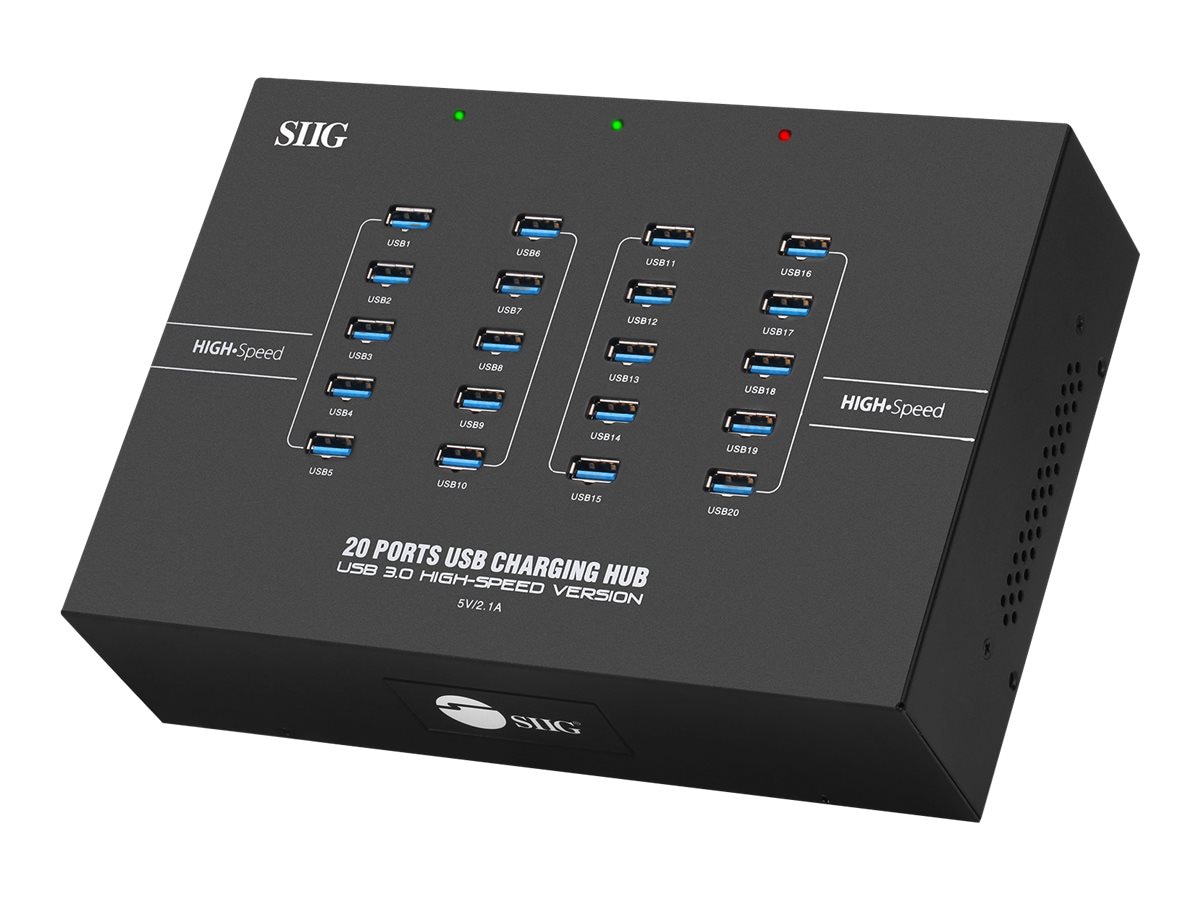 SIIG 20-Port Industrial USB 3.0 Hub with Charging - 200W - hub - 20 ports