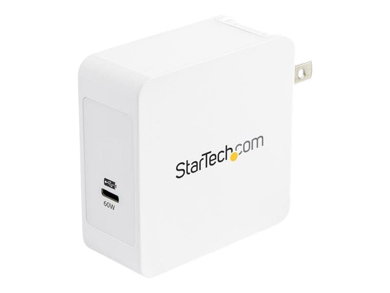 StarTech.com USB C Wall Charger - 60W PD 1m cable - Portable Travel USB Type C Fast Charge Universal Laptop Adapter -