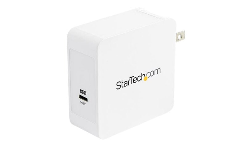 StarTech.com USB C Wall Charger - 60W PD 1m cable - Portable Travel USB Type C Fast Charge Universal Laptop Adapter -