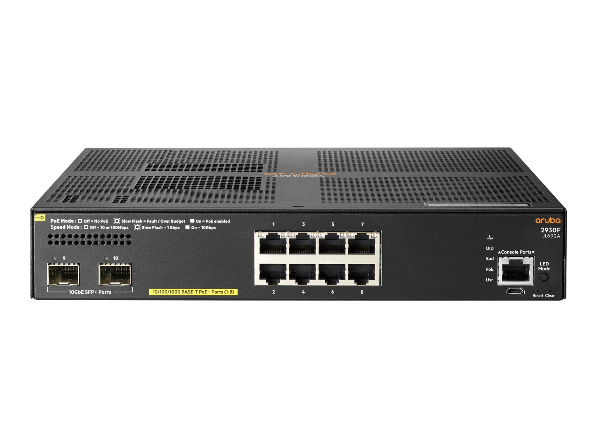 HPE Aruba 2930F 8G PoE+ 2SFP+ TAA - switch - 8 ports - managed - rack-mount