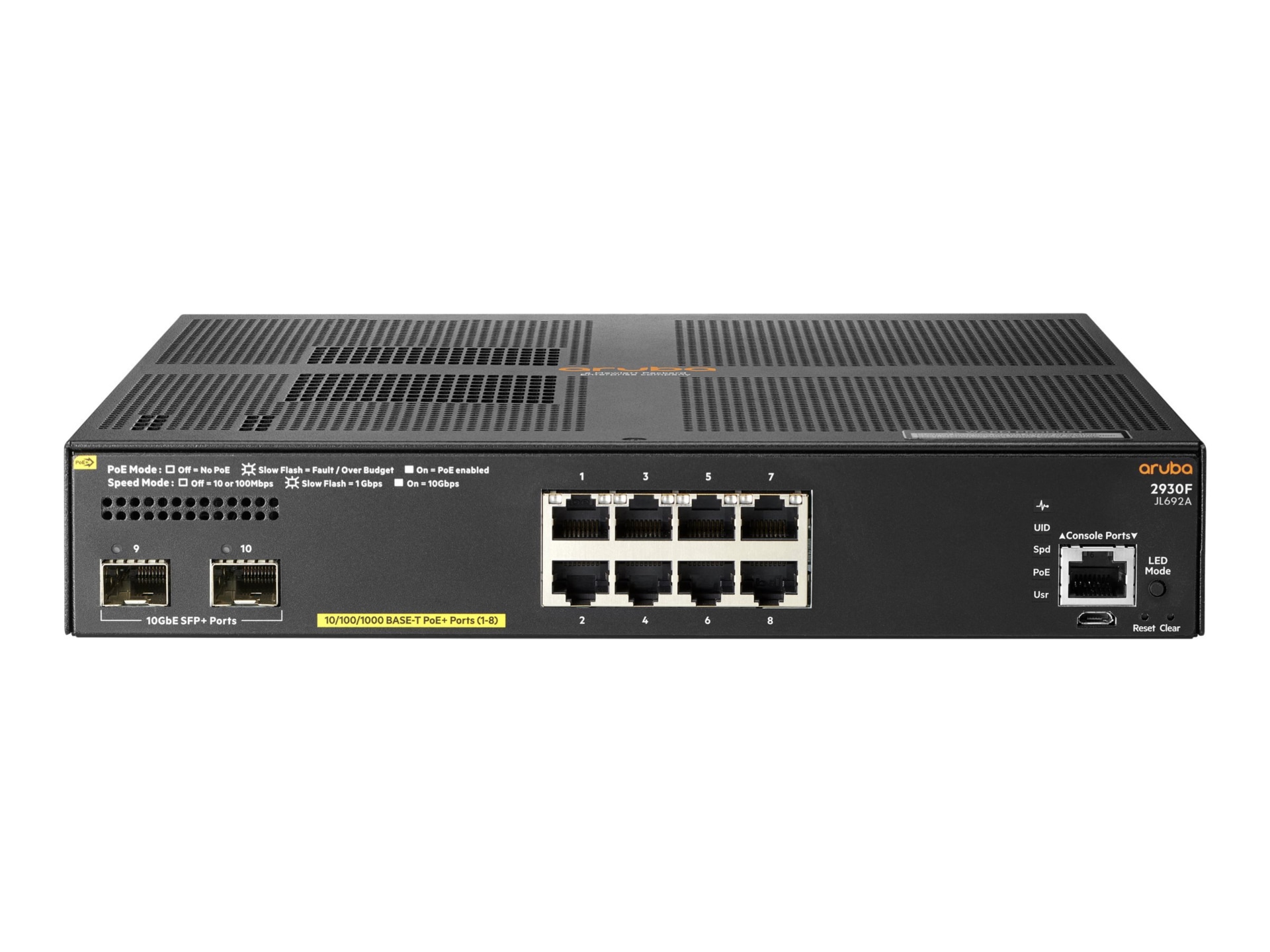 HPE Aruba 2930F 8G PoE+ 2SFP+ TAA - switch - 8 ports - managed - rack-mountable - TAA Compliant