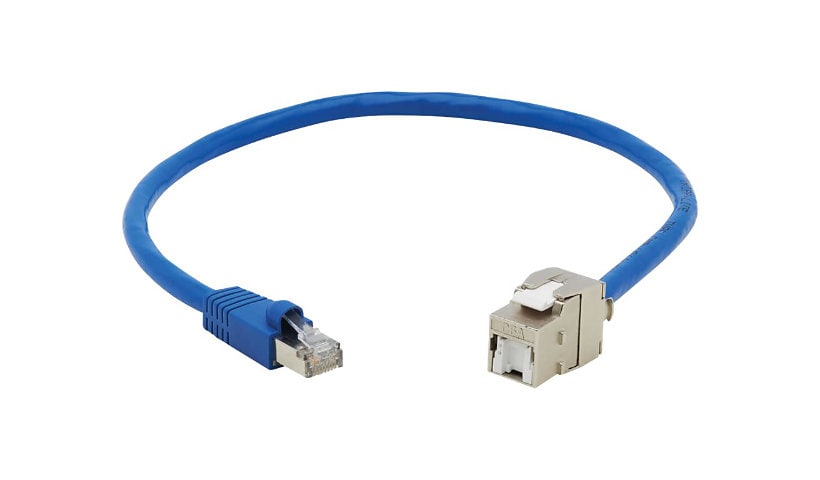 Tripp Lite Cat6a Keystone Jack Cable Assembly - Shielded, PoE+, RJ45 M/F, 18 in., Blue - network extension cable - 1.5