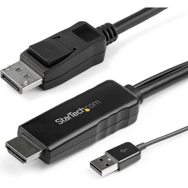 StarTech.com 6ft (2m) HDMI to DisplayPort Cable 4K 30Hz - Active HDMI 1.4 to DP 1.2 Adapter Cable with Audio - USB