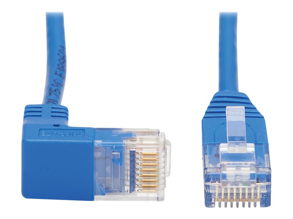 Tripp Lite Down-Angle Cat6 Gigabit Molded Slim UTP Ethernet Cable (RJ45 Right-Angle Down M to RJ45 M), Blue, 1 ft. -