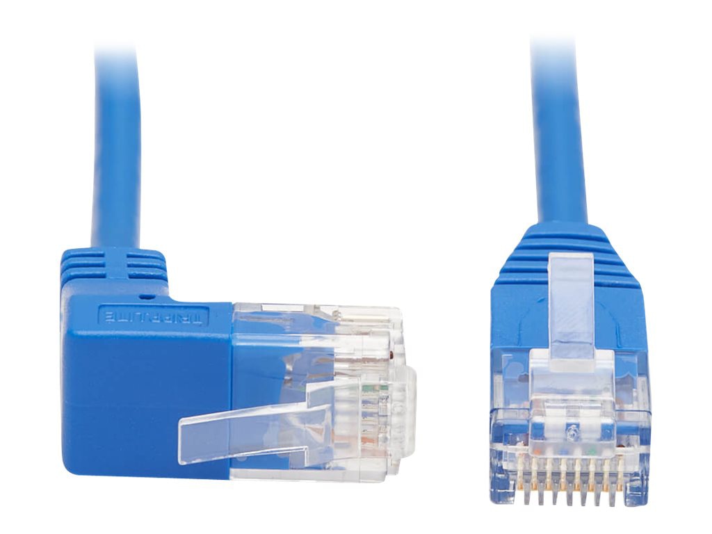 Eaton Tripp Lite Series Up-Angle Cat6 Gigabit Molded Slim UTP Ethernet Cable (RJ45 Right-Angle Up M to RJ45 M), Blue, 2