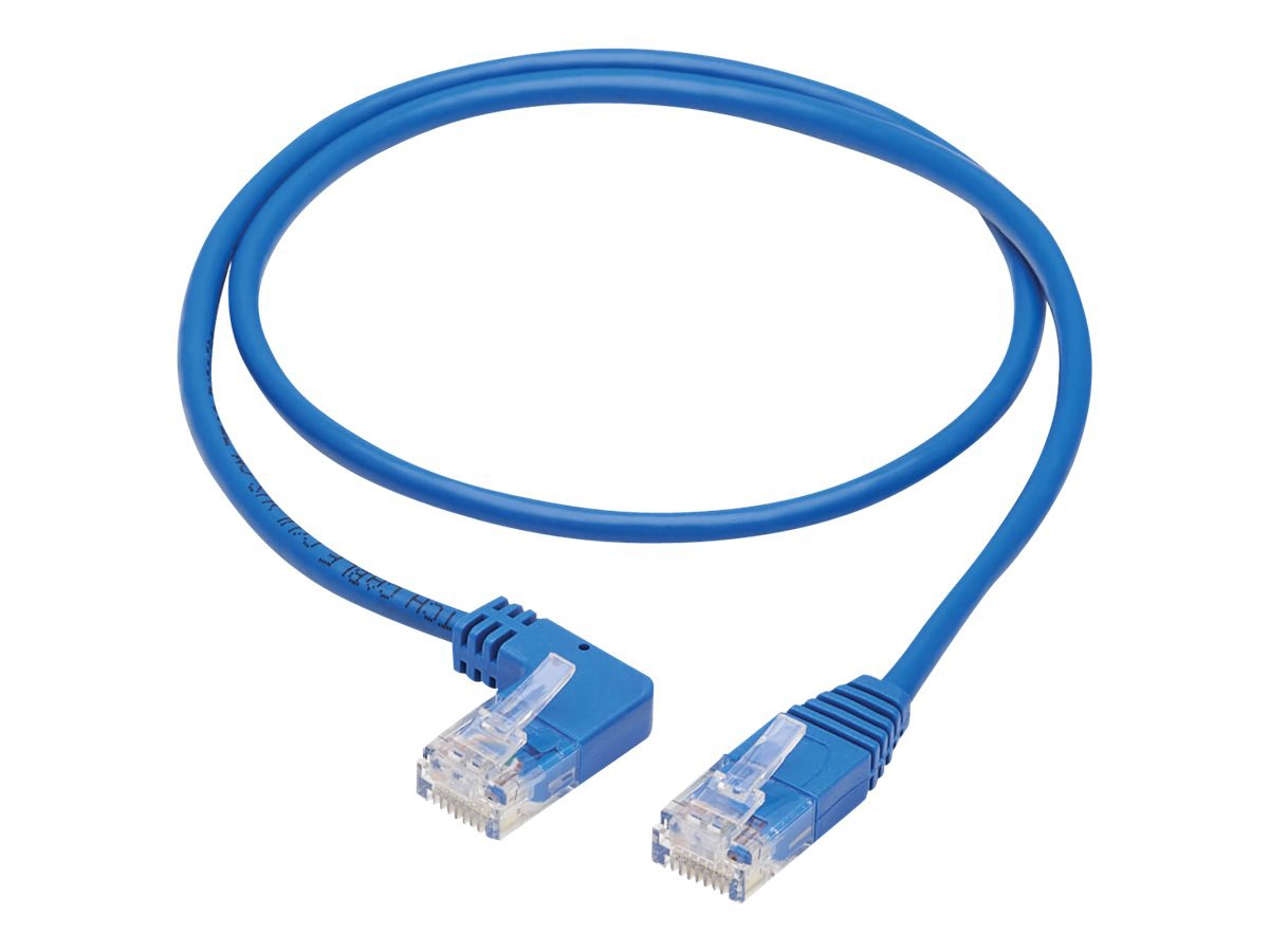 Tripp Lite Left-Angle Cat6 Gigabit Molded Slim UTP Ethernet Cable (RJ45 Left-Angle M to RJ45 M), Blue, 3 ft. - patch