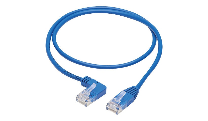 Tripp Lite Left-Angle Cat6 Gigabit Molded Slim UTP Ethernet Cable (RJ45 Left-Angle M to RJ45 M), Blue, 3 ft. - patch