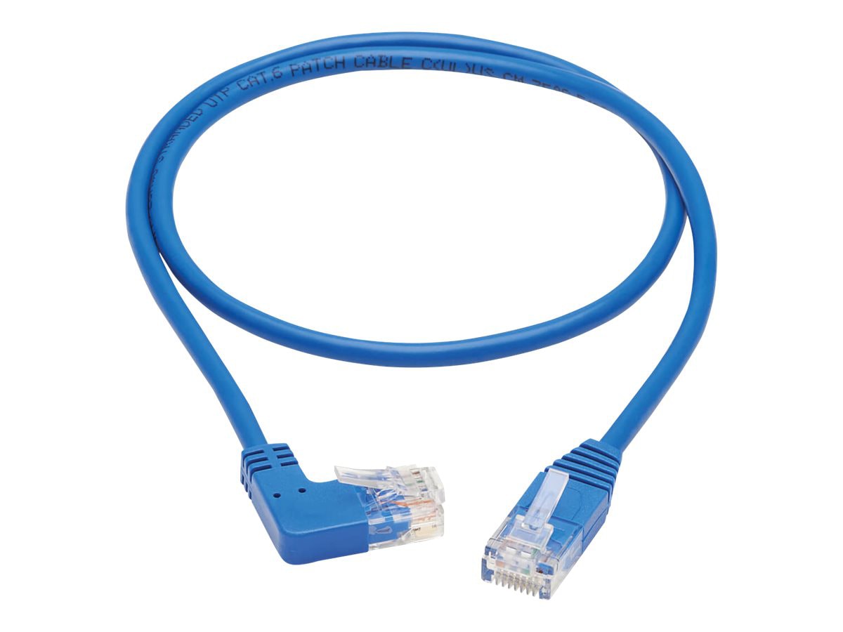 Eaton Tripp Lite Series Right-Angle Cat6 Gigabit Molded Slim UTP Ethernet Cable (RJ45 Right-Angle M to RJ45 M), Blue, 3