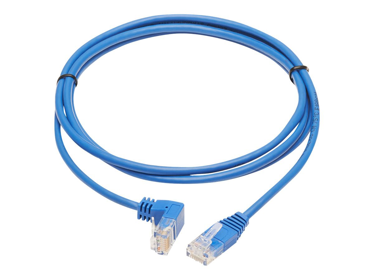 Tripp Lite Down-Angle Cat6 Gigabit Molded Slim UTP Ethernet Cable (RJ45 Right-Angle Down M to RJ45 M), Blue, 5 ft. -
