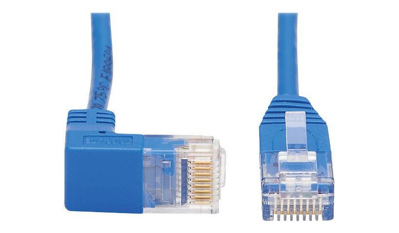 Tripp Lite Down-Angle Cat6 Gigabit Molded Slim UTP Ethernet Cable (RJ45 Right-Angle Down M to RJ45 M), Blue, 7 ft. -
