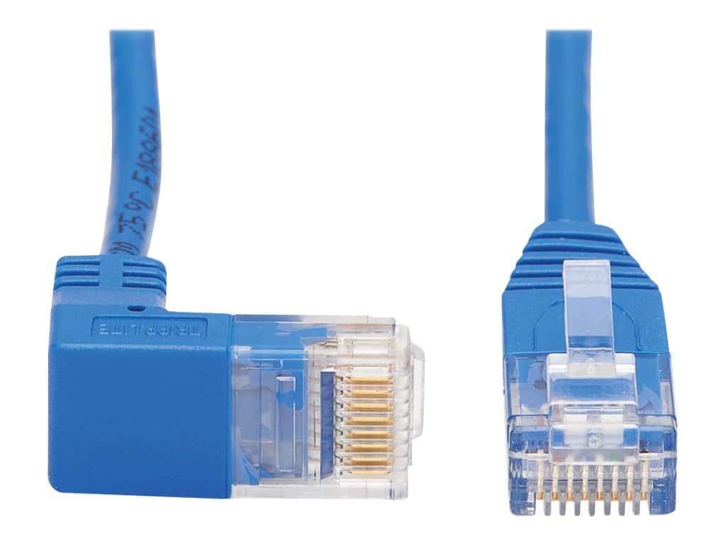 Tripp Lite Down-Angle Cat6 Gigabit Molded Slim UTP Ethernet Cable (RJ45 Right-Angle Down M to RJ45 M), Blue, 10 ft. -