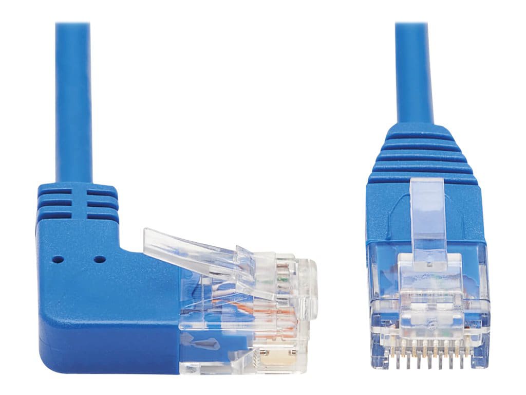 Eaton Tripp Lite Series Right-Angle Cat6 Gigabit Molded Slim UTP Ethernet Cable (RJ45 Right-Angle M to RJ45 M), Blue, 10