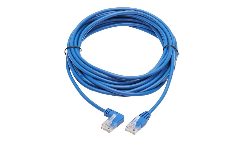 Tripp Lite Left-Angle Cat6 Gigabit Molded Slim UTP Ethernet Cable (RJ45 Left-Angle M to RJ45 M), Blue, 15 ft. - patch