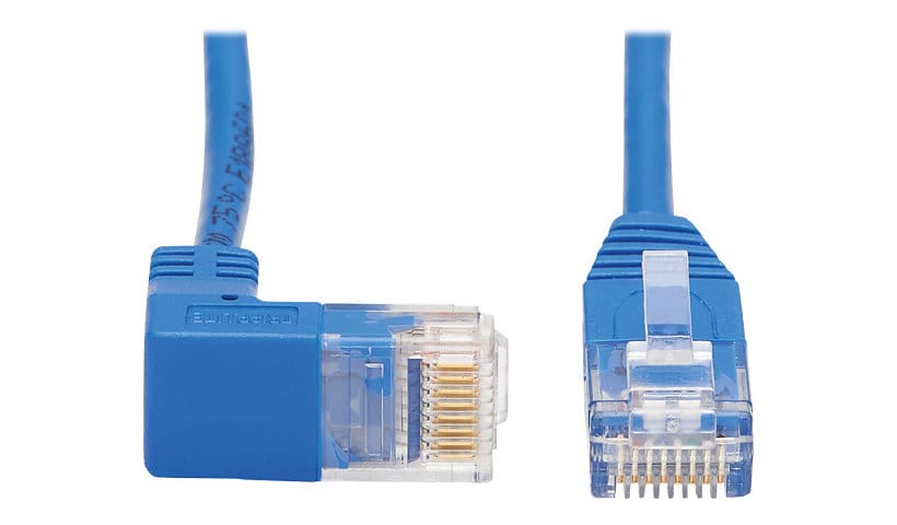 Tripp Lite Down-Angle Cat6 Gigabit Molded Slim UTP Ethernet Cable (RJ45 Right-Angle Down M to RJ45 M), Blue, 20 ft. -