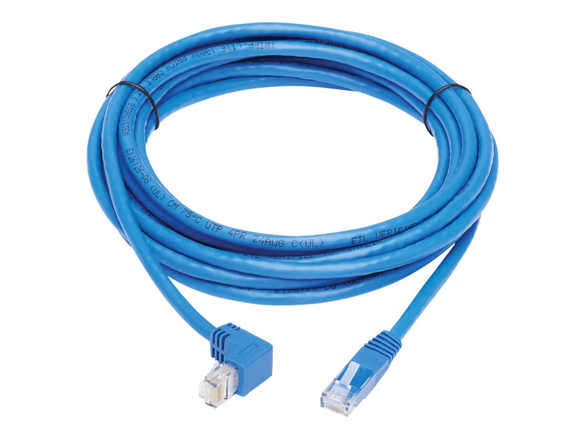 Tripp Lite Down-Angle Cat6 Gigabit Molded UTP Ethernet Cable (RJ45 Right-Angle Down M to RJ45 M), Blue, 15 ft. - patch