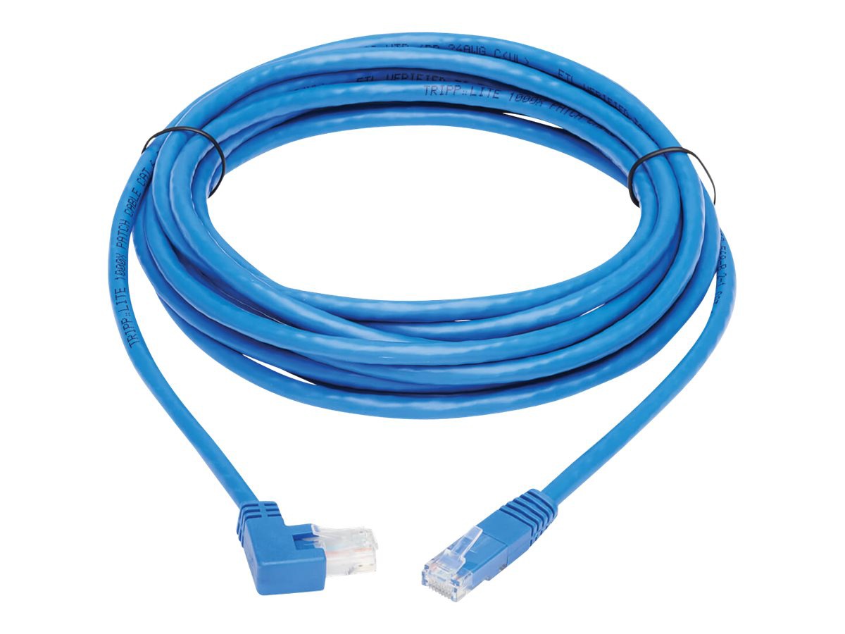 Tripp Lite Right-Angle Cat6 Gigabit Molded UTP Ethernet Cable (RJ45 Right-Angle M to RJ45 M), Blue, 20 ft. - patch cable