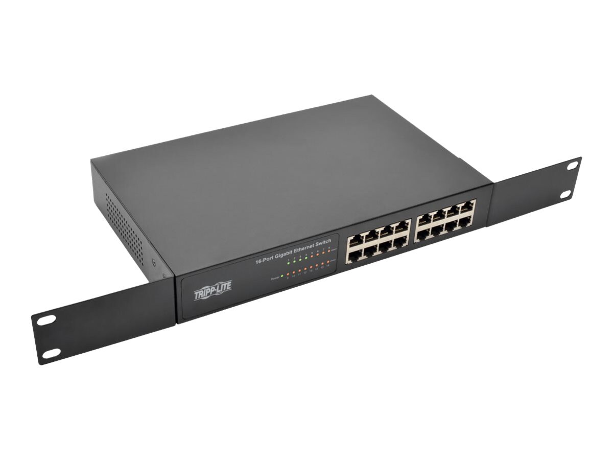 Tripp Lite 16-Port 10/100/1000 Mbps 1U Rack-Mount/Desktop Gigabit Ethernet Unmanaged Switch, Metal Housing - switch - 16
