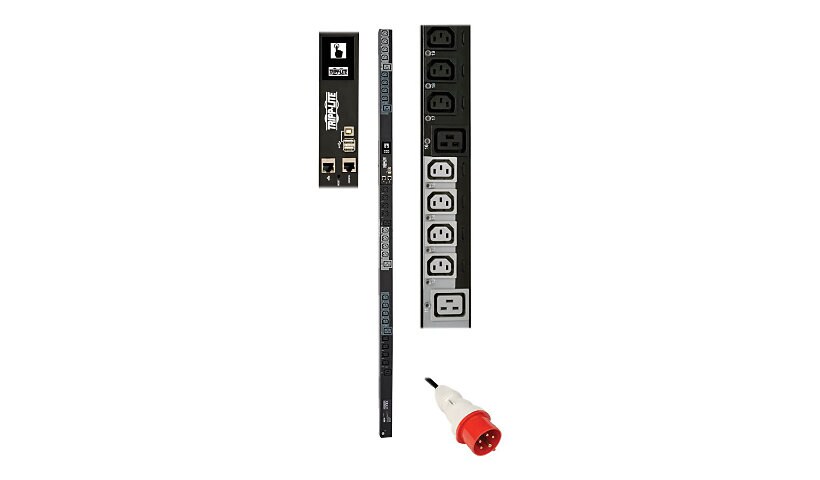 Tripp Lite 11.5kW 3-Phase Switched PDU - 24 C13 & 6 C19 Outlets, IEC 309 16/20A Red, 0U, Outlet Monitoring, TAA - power