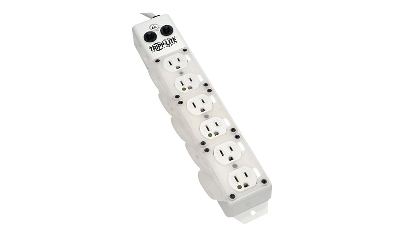 Tripp Lite Safe-IT Power Strip Medical Hospital Antimicrobial 120V 6 Outlet UL1363A 15ft Right Angle Cord For Patient