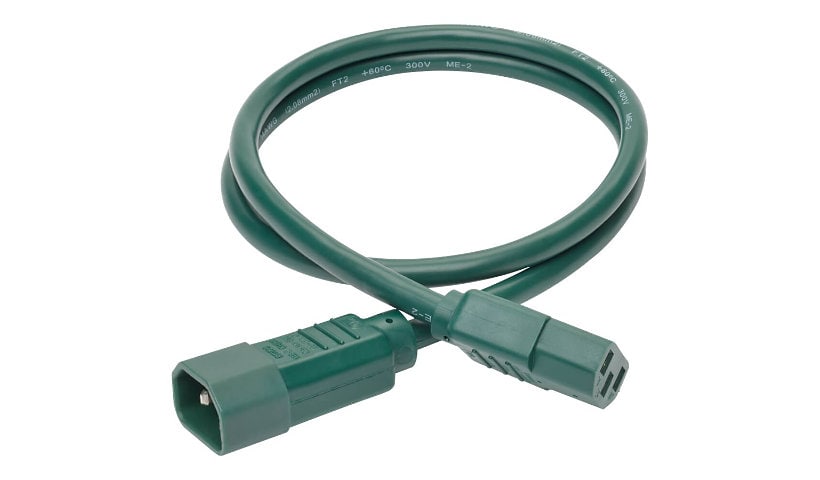 Tripp Lite Heavy Duty Power Extension Cord 15A 14 AWG C14 to C13 Green 3'