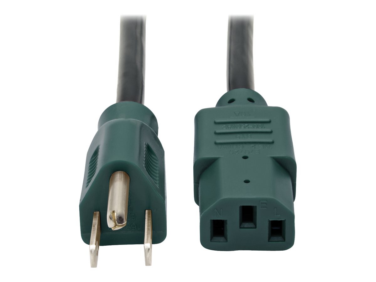 Tripp Lite Computer Power Extension Cord 10A 18AWG 5-15P C13 Green Plugs 4'